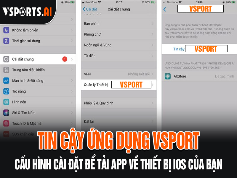 HƯỚNG DẪN TẢI APP VSPORT 7 Hình minh họa quy trình cài đặt Vsport trên iOS từ App Store và thông qua cấu hình trực tiếp